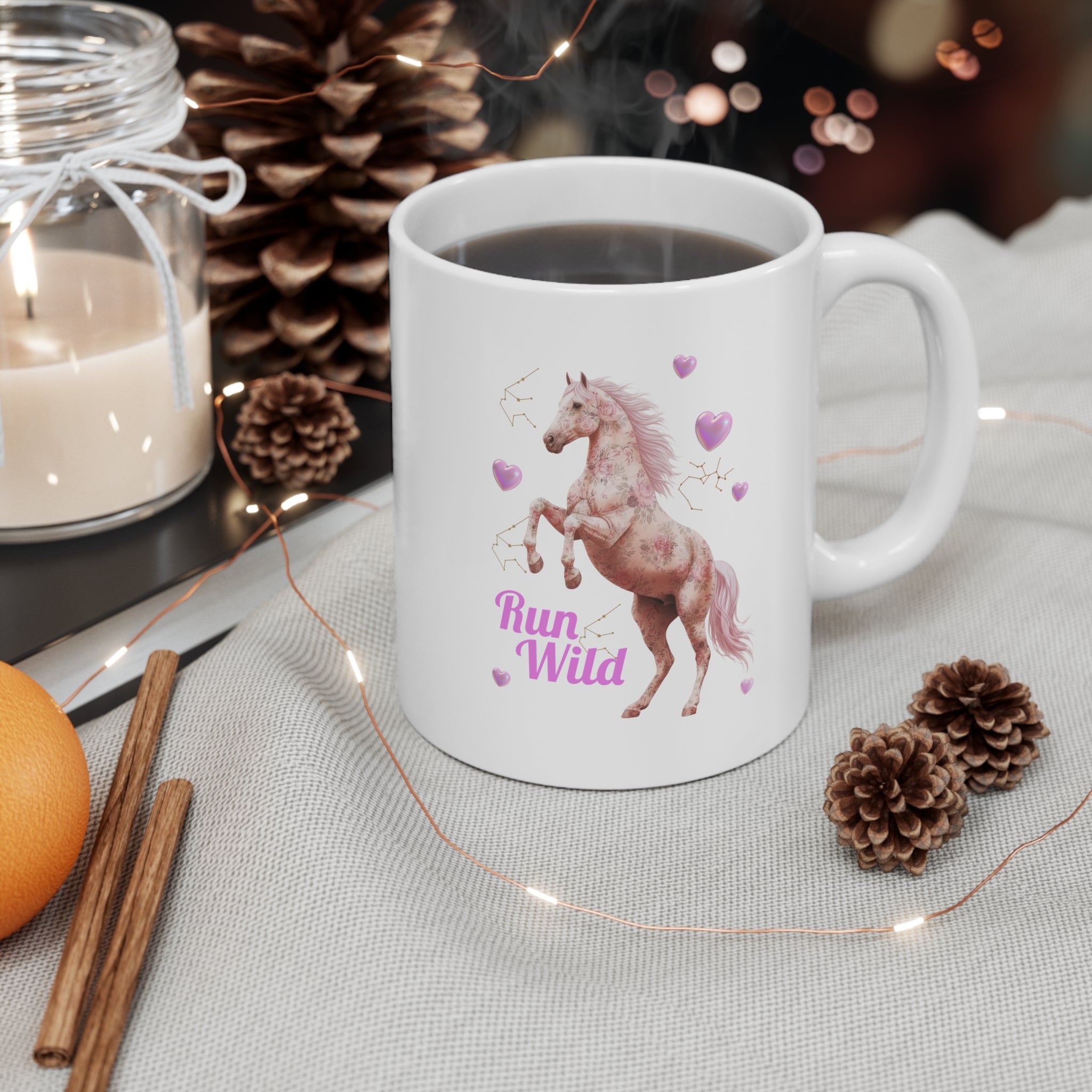 Run Wild Unicorn Mug — Pink Horse Ceramic Coffee Cup, Cute Magical Gift