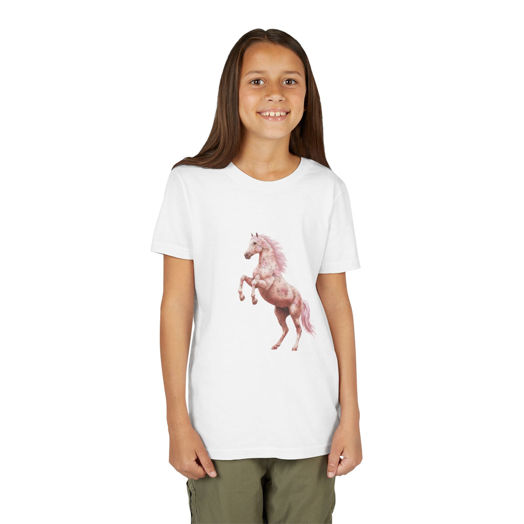 Pink Rearing Unicorn White Tee for 8-12 years | Magical Horse, Pastel Fantasy Shirt