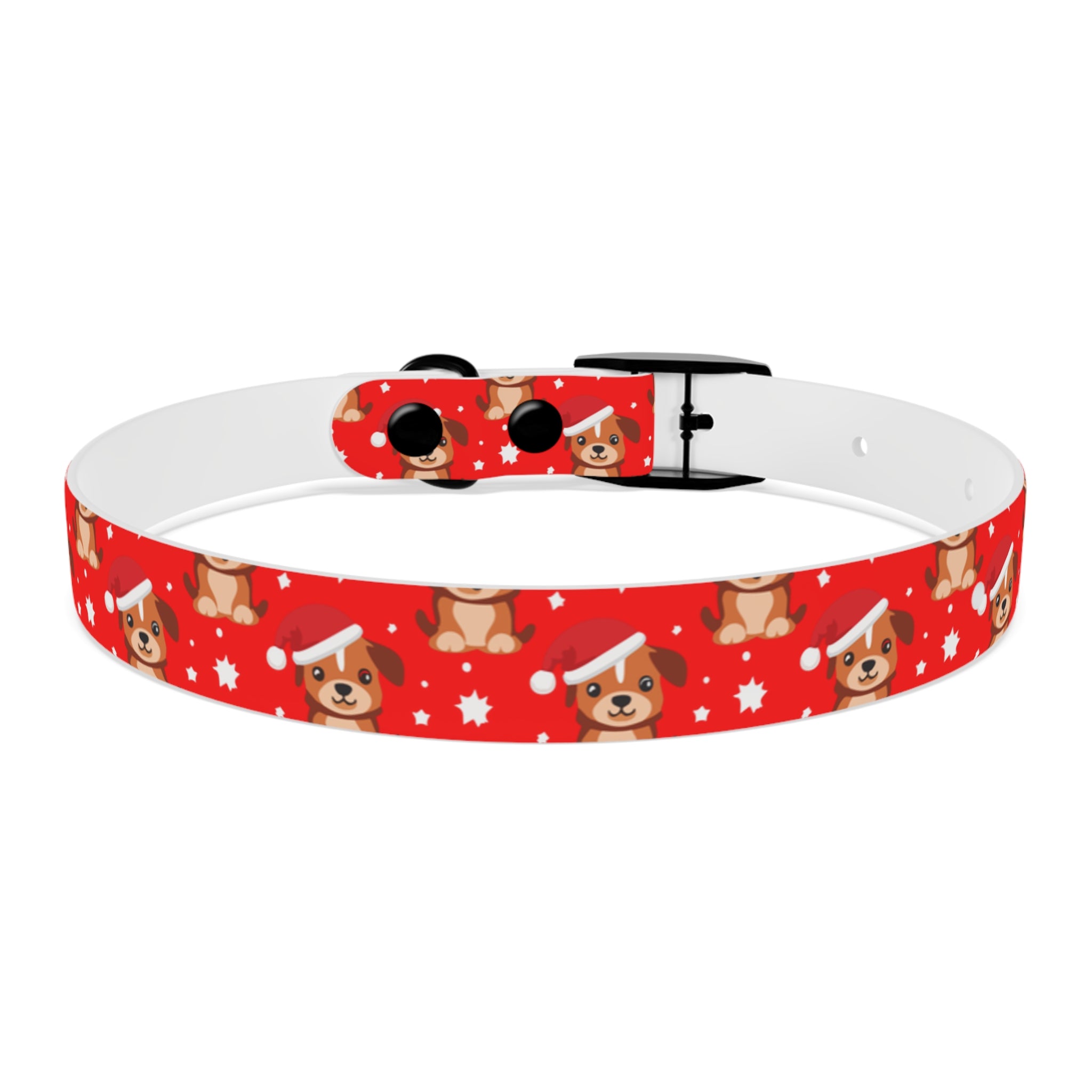 Personalizable Christmas Pup Dog Collar – Festive Red Santa Hat Puppy Pattern