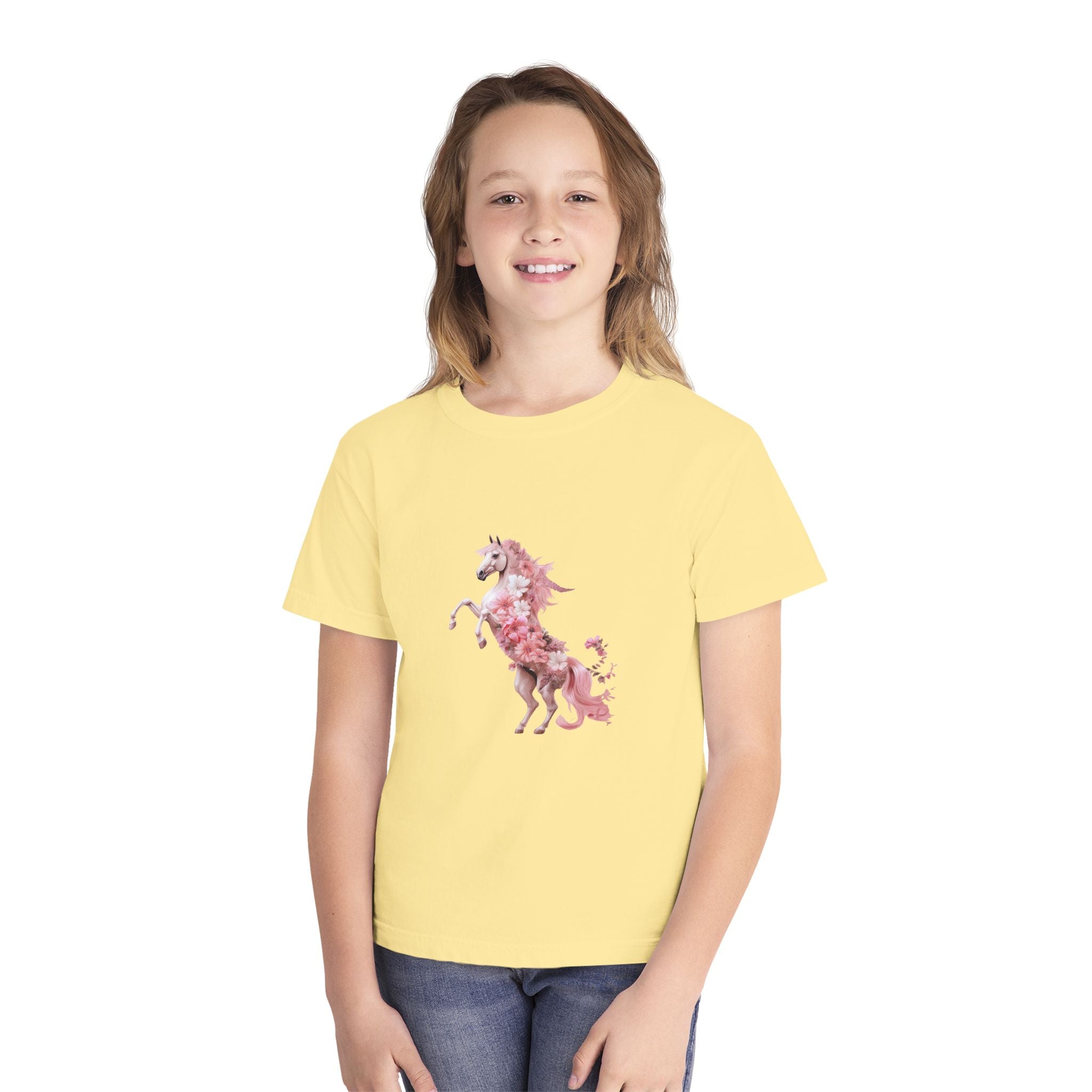 Kids Unicorn Flower Power T-Shirt in Pastel Shades for 3-14 years | Personalizable