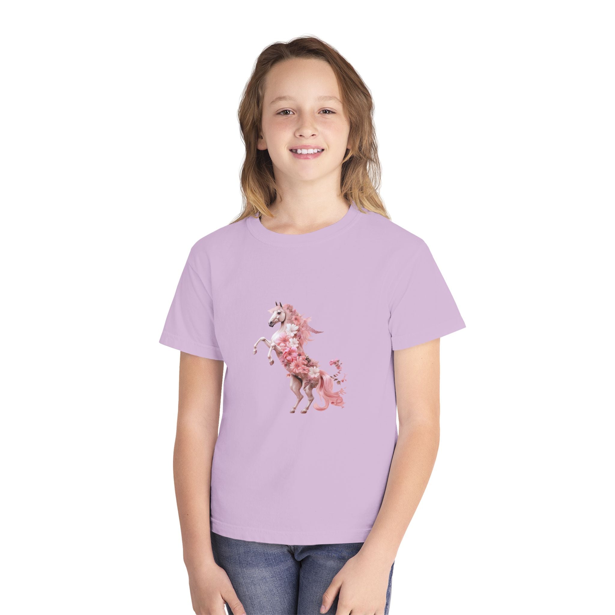 Kids Unicorn Flower Power T-Shirt in Pastel Shades for 3-14 years | Personalizable