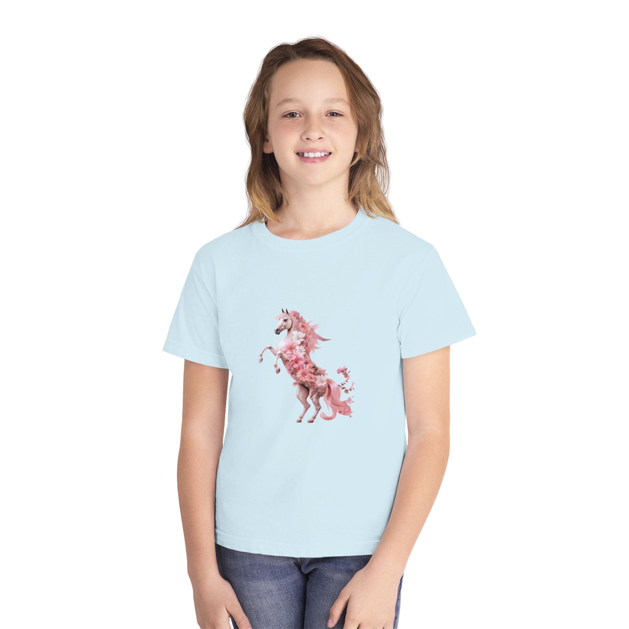 Kids Unicorn Flower Power T-Shirt in Pastel Shades for 3-14 years | Personalizable