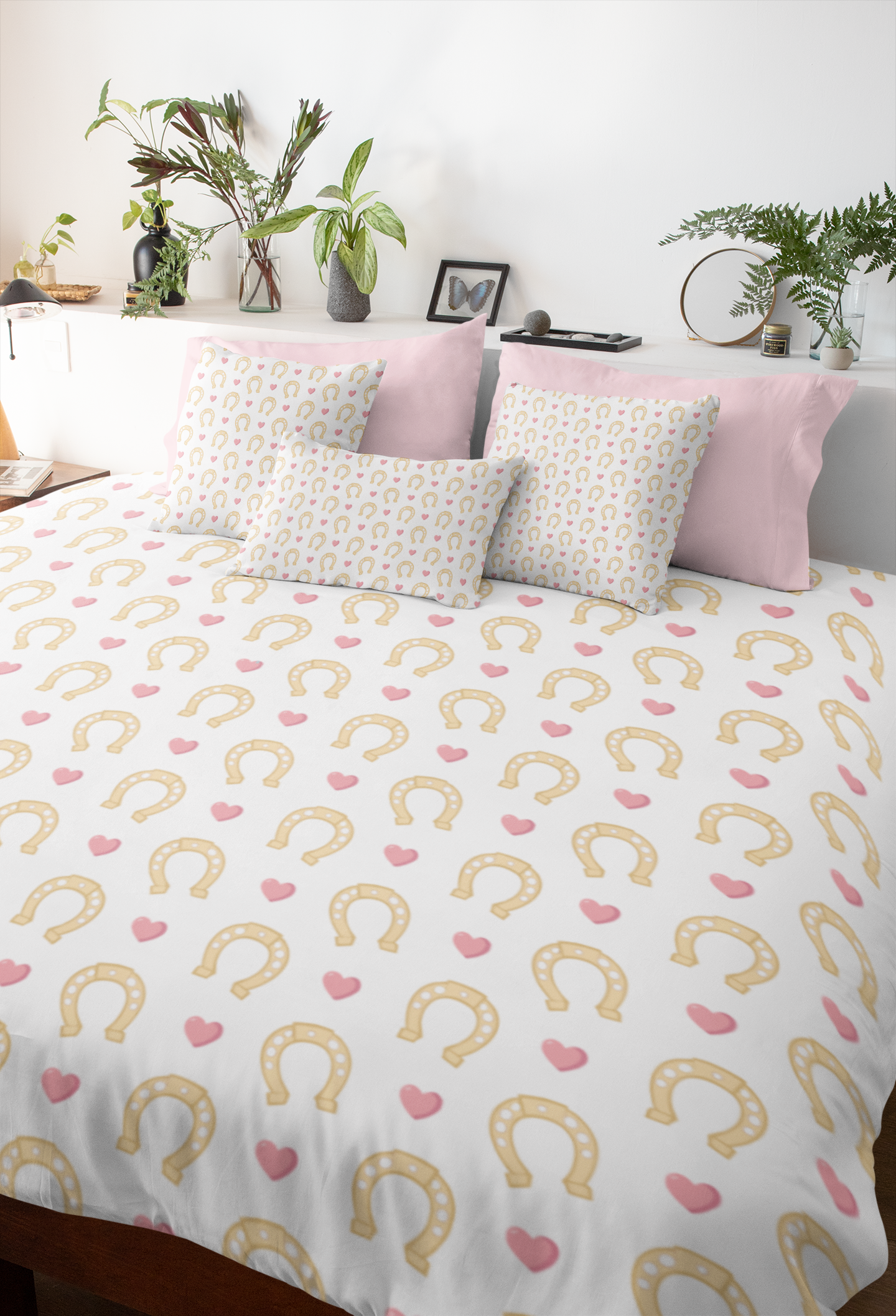 Pink Horseshoe Pattern Cotton Duvet Cover — Lucky Love Nursery Bedding