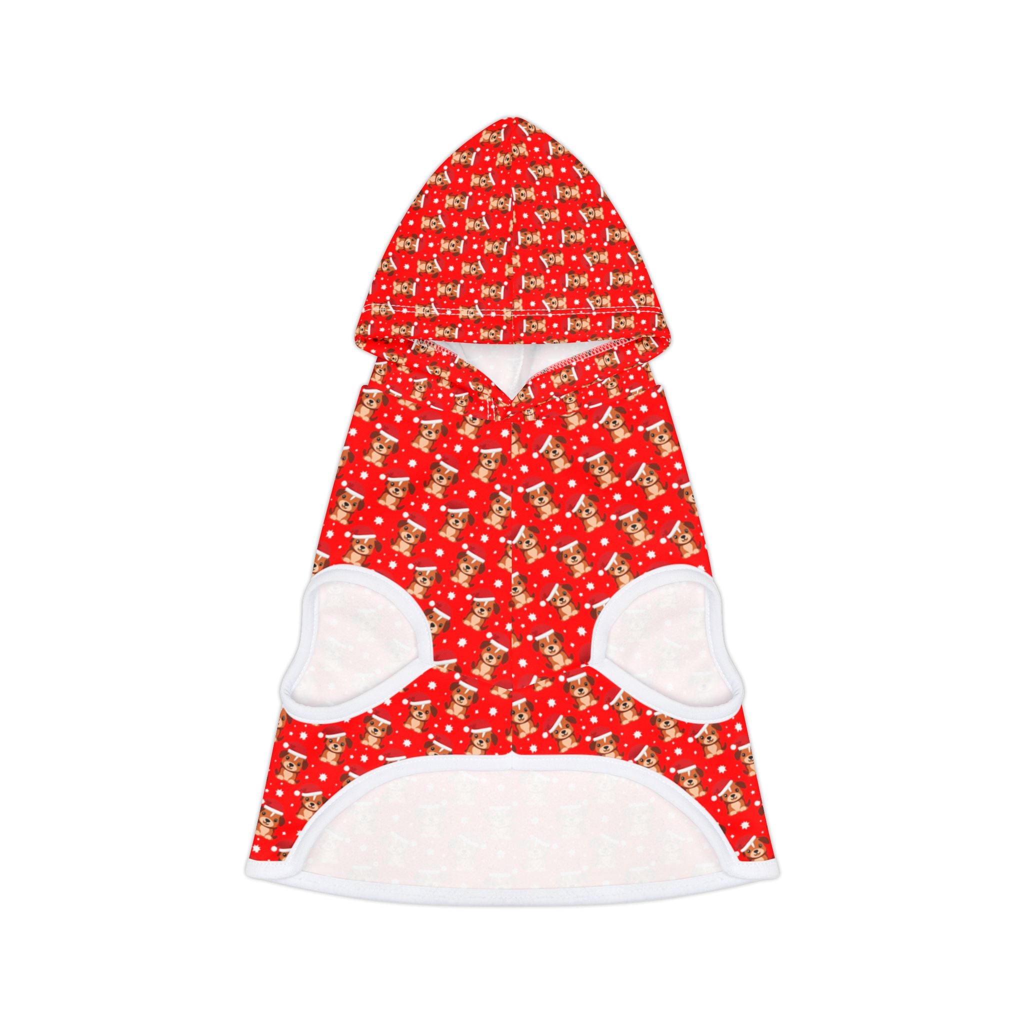 Holiday Puppy with Santa Hats Print Pet Hoodie - Red Christmas Dog & Cat Sweater