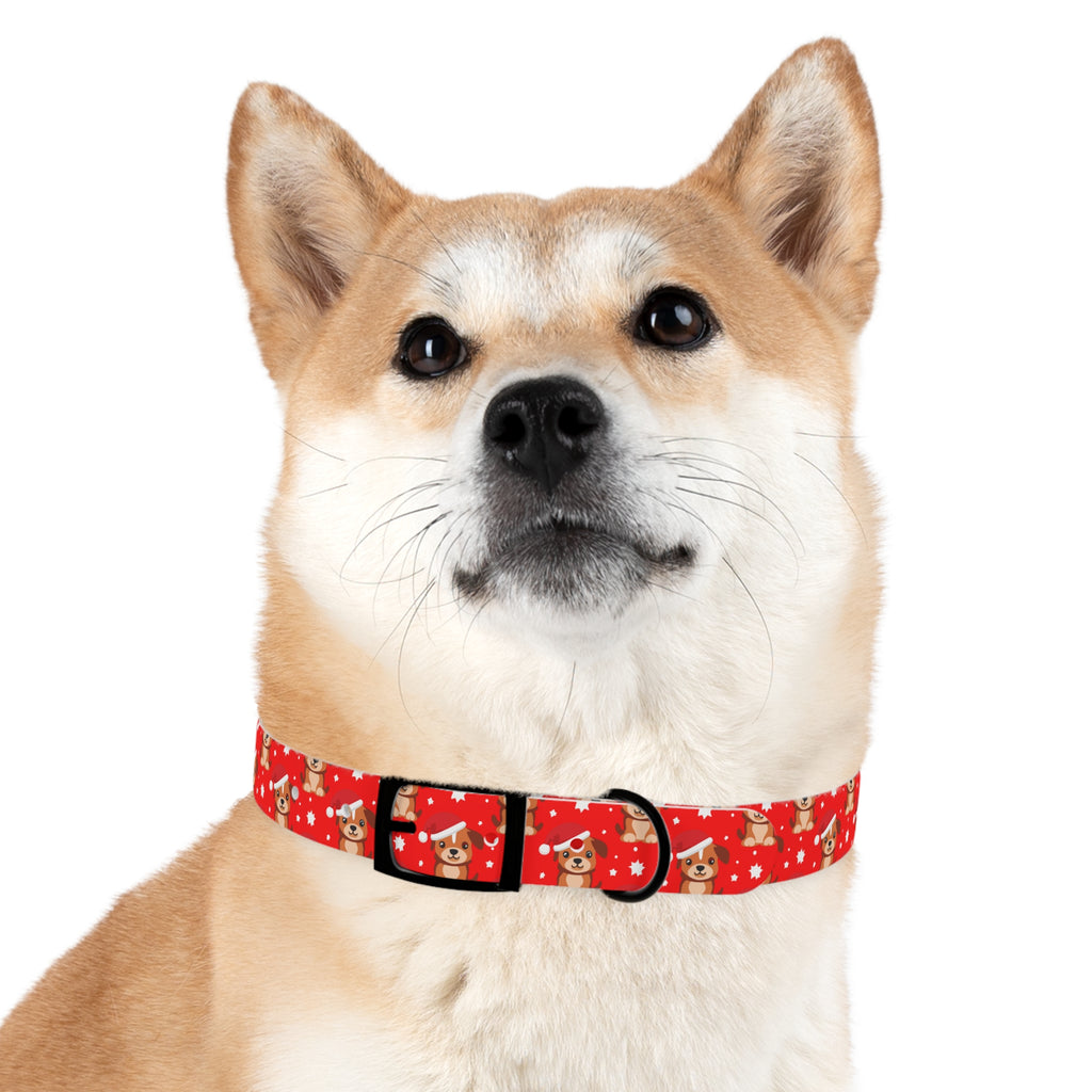 Personalizable Christmas Pup Dog Collar – Festive Red Santa Hat Puppy Pattern