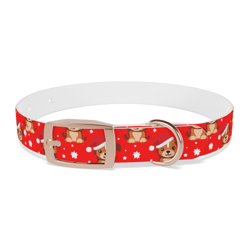 Personalizable Christmas Pup Dog Collar – Festive Red Santa Hat Puppy Pattern