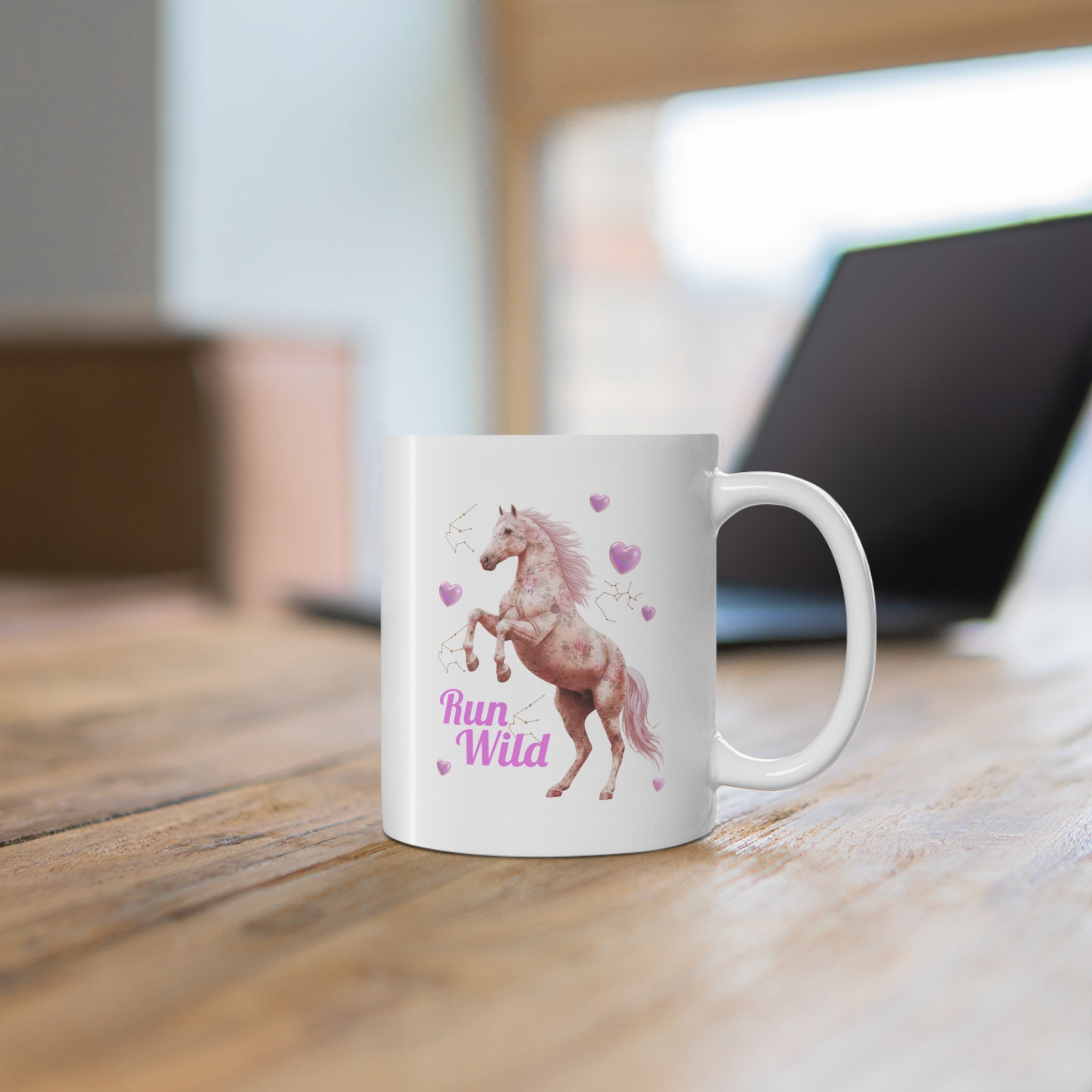 Run Wild Unicorn Mug — Pink Horse Ceramic Coffee Cup, Cute Magical Gift