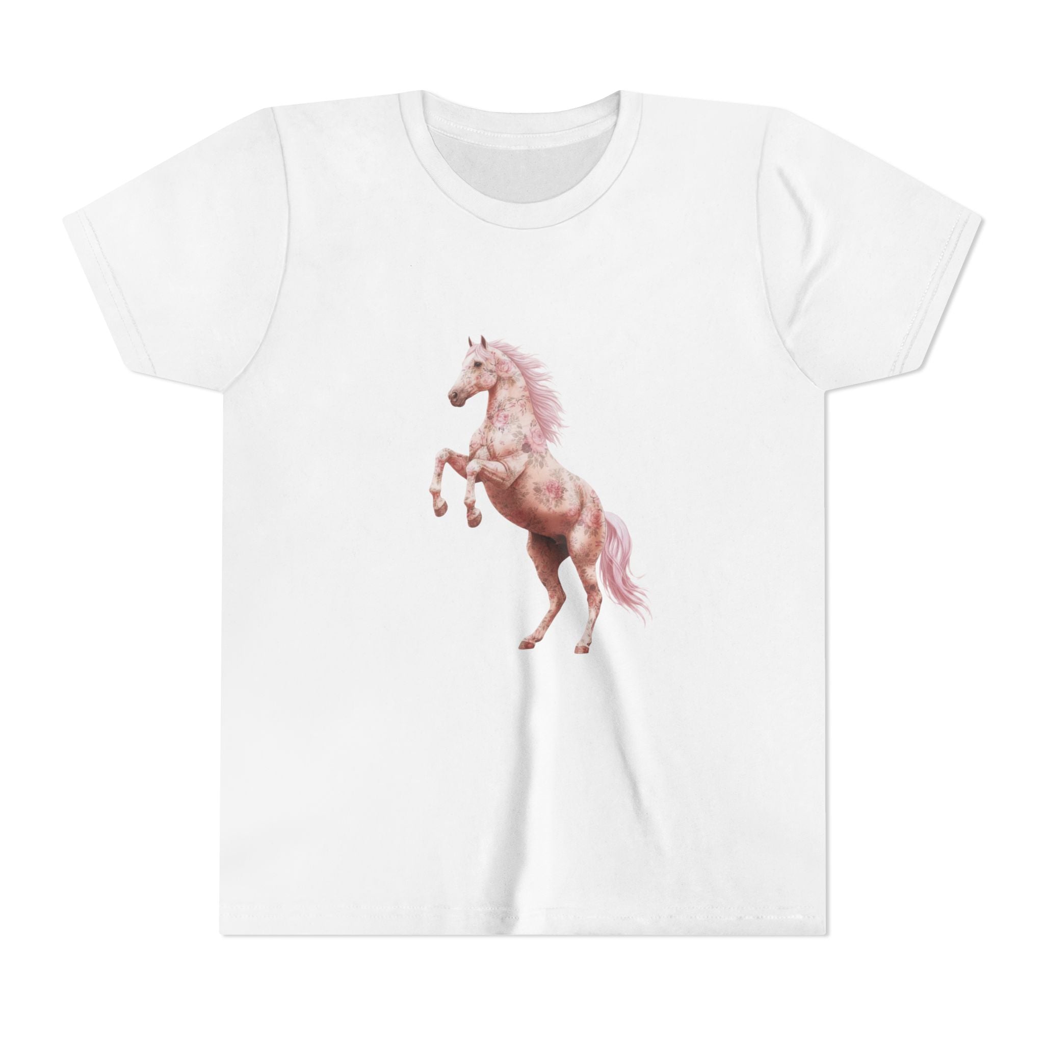 Pink Rearing Unicorn White Tee for 8-12 years | Magical Horse, Pastel Fantasy Shirt