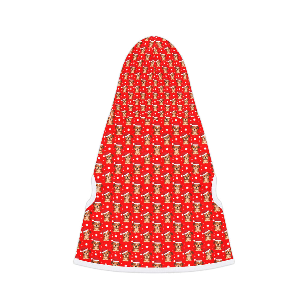 Holiday Puppy with Santa Hats Print Pet Hoodie - Red Christmas Dog & Cat Sweater
