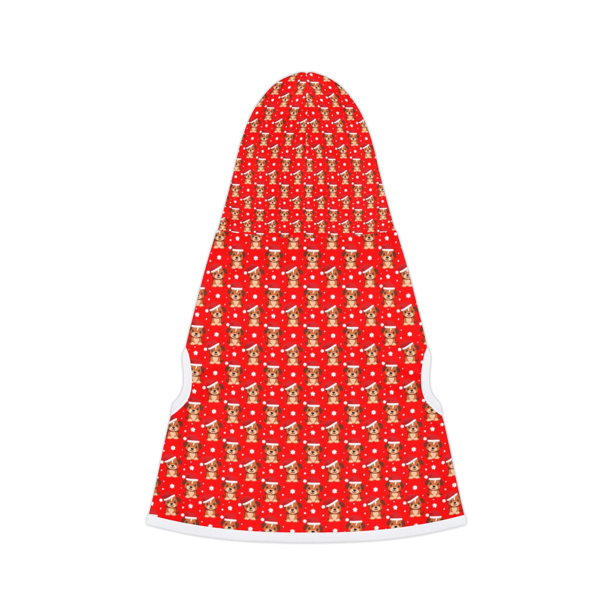 Holiday Puppy with Santa Hats Print Pet Hoodie - Red Christmas Dog & Cat Sweater