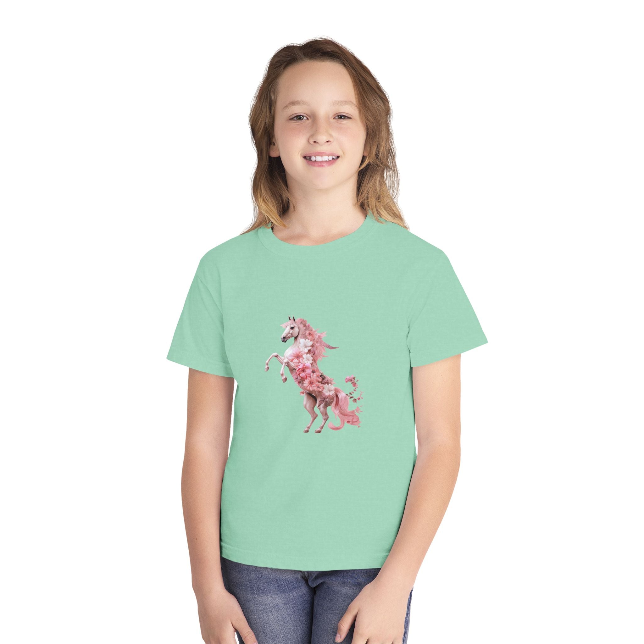 Kids Unicorn Flower Power T-Shirt in Pastel Shades for 3-14 years | Personalizable