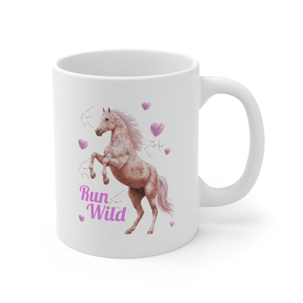 Run Wild Unicorn Mug — Pink Horse Ceramic Coffee Cup, Cute Magical Gift